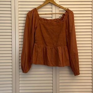 Ruched mauve peasant top